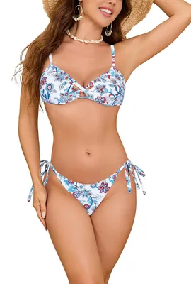 Produktbild von Omgoods – Damen-Bikini-Set mit Blumenmuster und Ausschnitt-Design