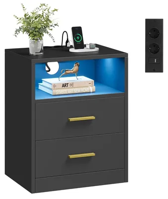 Image de VASAGLE : Table de chevet avec station de charge, éclairage LED et tiroirs