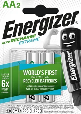 Produktbild von Energizer Accu Recharge Extreme 2300 AA BP2, 2300 mAh, Nickel Metall-Hydrid, AA, 1,2 V, Silber, 2er Pack