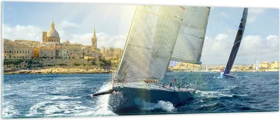 Produktbild von Bilder auf glas - Yacht Meer Welle - 140x50cm - Glasbilder - Wandbilder - Kunstdruck - zum Aufhängen bereit - Wanddekoration aus Glas - Glas Bilder - Wandbild auf Glas - Einteilig - GAB140x50-4038