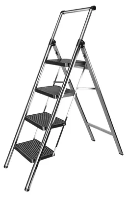 Immagine prodotto di Scala pieghevole - 4 gradini - Portatile - Acciaio inossidabile - Gradini antiscivolo - Portata massima 150 kg - Argento