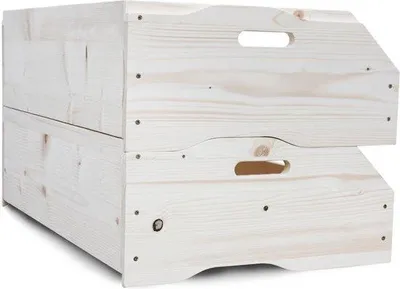Immagine prodotto di Mobile in legno, 3 ante, legno non trattato, naturale, contenitori per la dispensa, impilabili, 59 x 38 x 18 cm