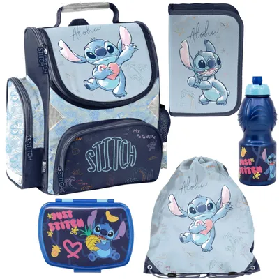 Produktbild von Schulranzen für Kinder mit Federmäppchen Lilo und Stitch Motiv - 1-3 Klasse 5-TEILIGES SCHULSET