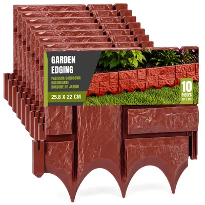 Produktbild von Gartenpalisade Rasenkante Steinoptik 258 cm - 10er Set Kunststoff Beetumrandung steckbar Rot