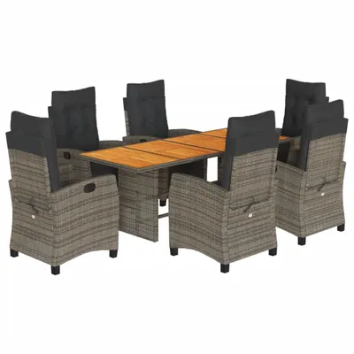 Produktbild von 9-tlg. Garten-Essgruppe mit Kissen Grau Poly Rattan