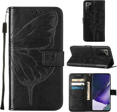Immagine prodotto di Galaxy Note 20 Ultra 4G Case, Butterfly Relief Flip Custodia in pelle con slot per schede e stand per Samsung Galaxy Note 20 Ultra 4G / 5G nero