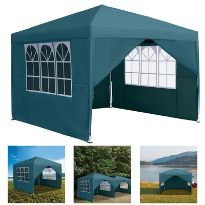 Produktbild von Gartenpavillon 3x3m Wasserdicht mit 4 Seitenteilen und Fenstern Grün