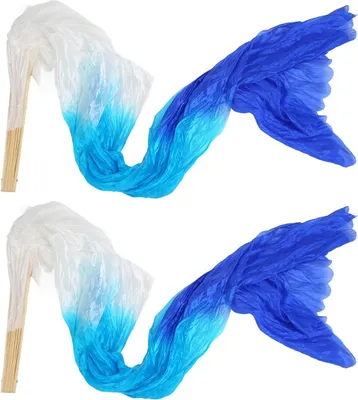 Produktbild von Set aus 2 Seiden Bauchtanz-Fans - 1,5 Meter Kunstseide - Bambus Schleier-Fans - Nationale Tanzaccessoires - Faltbar