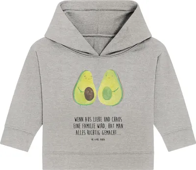 Produktbild von Mr. & Mrs. Panda Organic Baby Hoodie Avocado Pärchen 24. - 36. Monat - Heather Grey - Geschenk, Kinder, Avocados, Kapuzensweatshirt, Babyparty, Geburt, Kapuzenshirt