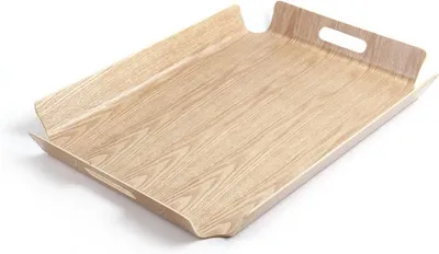Produktbild von Dreiklang – be smart Wave Holz Tablett Holztablett Serviertablett für Frühstück Deko Tee Kaffee rechteckig mit Griff