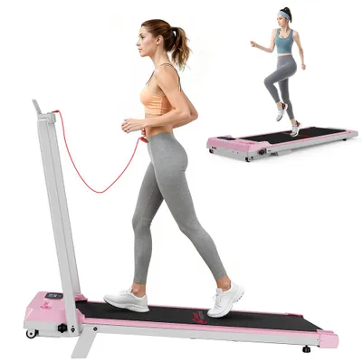 Produktbild von Laufband Klappbar mit Haltegriff, Walking Pad für Homeoffice, Unter Schreibtisch Laufband, 2,5 HP Motor, 1-6 km/h, LED Display, 120 kg Tragkraft, Rosa