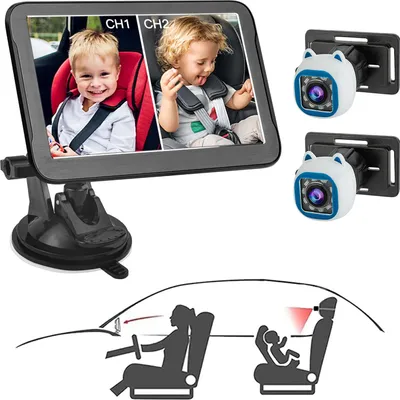 Produktbild von Baby Auto Kamera, Dual Channel 7" 1080P Baby Monitor mit IR Nachtsichtkameras, 150° weiter Blickwinkel, 8 LED Lichter, für Rücksitz