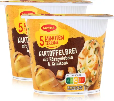 Produktbild von Maggi 5 Minuten Terrine Kartoffelbrei mit Röstzwiebel & Croutons 56g (2er Pack)