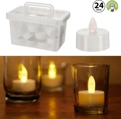 Produktbild von LED Teelichter Box 24er Set flackernd Kerzen Teelicht weiß Kunststoff flammenlos