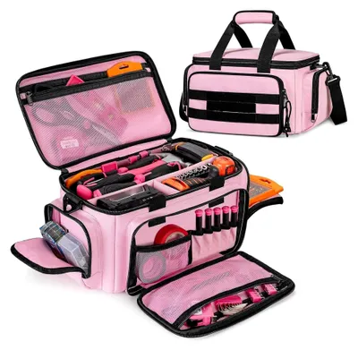 Produktbild von Werkzeugtasche, Robuste 14-Zoll-Organizer-Tasche mit Verdicktem Boden, Tragbare Reise-Werkzeugkiste (PINK)