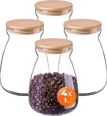 Produktbild von KADAX Vorratsgläser 1000ml, 4er Set, Vorratsdosen aus Glas, Glasbehälter mit luftdichtem Deckel, Vorratsbehälter zur Aufbewahrung von Lebensmitteln
