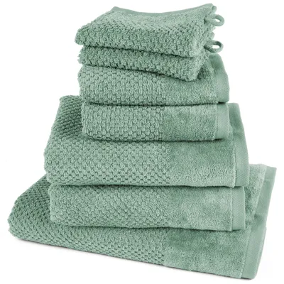 Produktbild von Pure Label 7-TLG Handtücher Set aus Baumwolle - 1x Badetuch 70x140 cm 2x Handtuch 50x100 cm 2x Gästetuch 30x50 cm 2x Waschlappen 16x21 cm, Grün