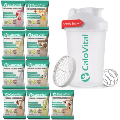 Produktbild von CaloVital Hochkalorische Trinknahrung für gezielte Gewichtszunahme [PROBIERPAKET INKL. GRATIS SHAKER] 9er Pack Balance je 50 g Pulver