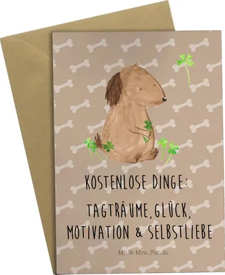 Produktbild von Mr. & Mrs. Panda babykarte Hund Kleeblatt - Hundeglück - Geschenk, einladungskarten, vatertagskarte, kommunionskarte, Grußkarten, hochzeitskarten, Achtsamkeit, Glück