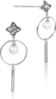 Produktbild von LUISIA® Ohrstecker mit Ring, Perle und Premium Kristallen - Grau