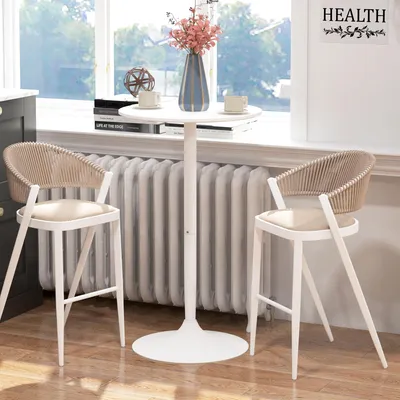 Produktbild von Bartisch Rund Weiß, Stehtisch 2 Personen, Bistrotisch MDF Stahl, rutschfest | Ø 60 cm | H 102 cm | Empf. Barstuhlhöhe 61–70 cm