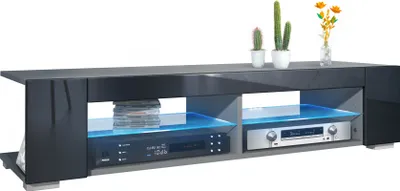 Produktbild von Vladon Lowboard Movie, TV-Kommode mit 4 offenen Fächern und Zierleisten, Anthrazit matt/Schwarz Hochglanz inkl. LED Beleuchtung (134,5 x 30,5 x 38,5 cm)