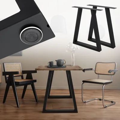 Produktbild von ECD Germany 2x Tischbeine Trapez Design, 60x72 cm, Schwarz, pulverbeschichtete Stahl, Industriedesign, Metall Tischgestell für Esstisch Schreibtisch