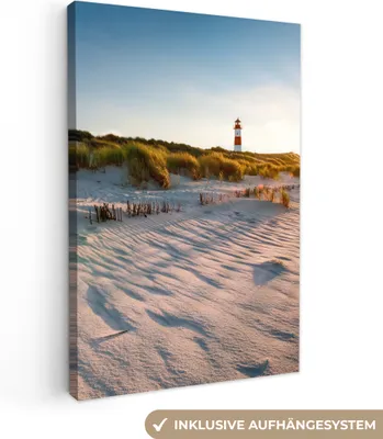 Produktbild von MuchoWow® - Leinwandbilder - Strand - Leuchtturm - Sonnenuntergang, Wandbild, Wanddeko Bilder Wohnzimmer, 40x60 cm