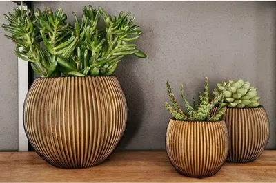Produktbild von Capi 3-tlg. Blumentopf-Set Groove Kugelform Gold