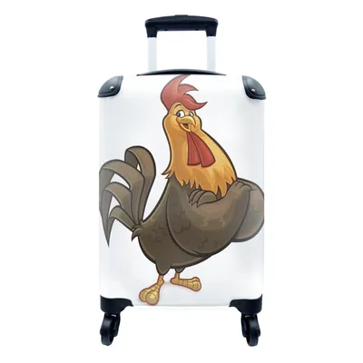 Produktbild von MuchoWow® Koffer Handgepäck Trolley Rollkoffer Kleine Reisekoffer mit 4 Rollen - Cartoon Illustration eines Hahns - Cabin Size < 55x40x23 cm & 55x40x20 cm - Fotokoffer - Kabinenkoffer - Boardgepäck - Reise-Box - Reisekoffer - Reisegepäck - Koffer mit Bild - Trolley für Kinder