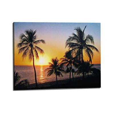 Produktbild von LED Leinwand Bild Sonnuntergang Strand 30x40 cm Beleuchtet Batteriebetrieben Wandbild Leuchtbild Leinwandbild Leucht Strandbild Kunstdruck