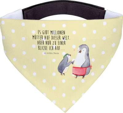 Produktbild von Mr. & Mrs. Panda Bandana Pinguin mit Kind - Gelb Pastell - Geschenk, Vorbild Mama, Halstuch Für Hunde, Mom, Muttertag, Hund, Dreieckstuch, Hals Tuch, Familie