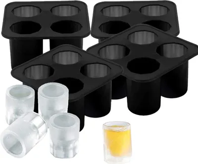 Produktbild von 4 Stücke Schnapsglas-Form aus Silikon für Harz und gefrorenes Whiskyglas, Eiswürfelschale, 9 cm x 9 cm, essbare Tassenformen, Eisbecherformen, geriffelte Kuchenbackformen