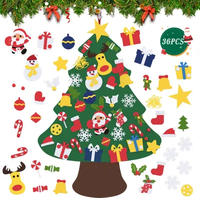 Produktbild von LARS360 Kreatives Filz Weihnachtsbaum Set für Kinder, 36 Teile, 100 cm, DIY Bastelset für Wand & Tür, Hängend, Festliche Dekoration, Typ A - Rentier