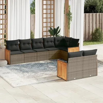 Produktbild von 8-tlg. Garten-Sofagarnitur mit Kissen Grau Poly Rattan 3260233