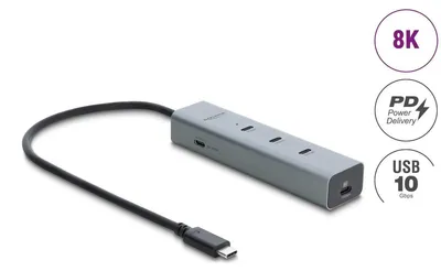 Imagen del producto de Hub USB Type-C de Delock con salida de video 8K y carga rápida PD 3.0 de 100 vatios