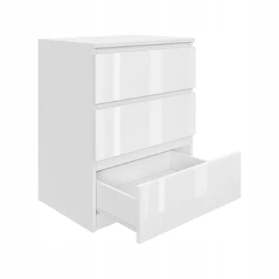 A white chest of drawers with one drawer open, shown against a white background.