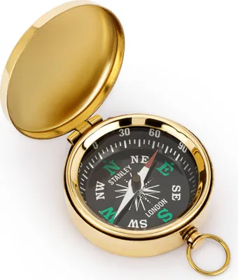 Produktbild von Maritim Kompass 4,5cm mit Deckel und Ring aus Messing gold Taschenkompass