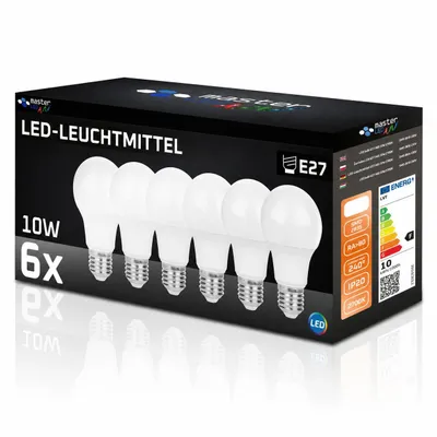 Obrázok produktu pre MasterLED LED žiarovky E27, typ A60, 6-kusová sada, 10W, 800 lúmenov, teplá biela, vhodné do obytných priestorov