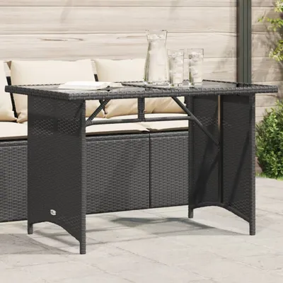 Produktbild von Möbel Gartentisch mit Glasplatte Schwarz 110x68x70 cm Poly Rattan - Balkon Tisch 366350