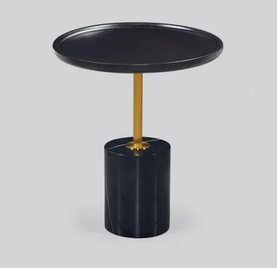 Immagine prodotto di Tavolino rotondo nero con base in acciaio inox Tavolino di design