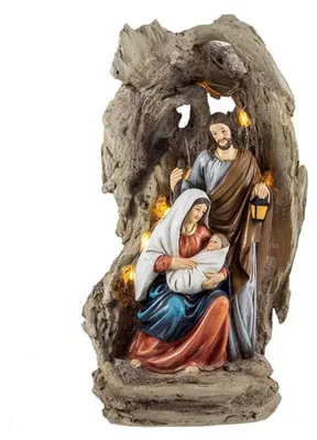 Weihnachtskrippe mit Licht, 31 cm, Harz, Höhle San Jozef