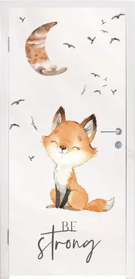 Produktbild von MuchoWow® Türtapete Selbstklebende Türfolie Zitate - Aquarell - Stark sein - Kinder - Fuchs - Tiere 80x205 cm Türposter Türaufkleber Klebefolie Türklebefolie - Fototapete - XXL-Aufklebern