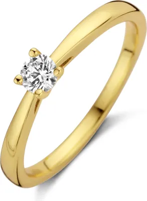 Produktbild von New Bling 9NB-0520-56 Zilveren Ring Dames - Zirkonia - 4mm - Solitair - Maat 56 - Goudkleurig
