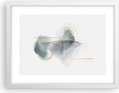 Produktbild von Gerahmtes Poster - Weißer Rahmen - Aquarell Flecken Gold - 40x30 cm - Wand Bild - Wanddeko - Wandbilder - Kunstposter - Wandposter - Bilderrahmen - Bilder - Kunstdruck - P2WAA40x30-4830