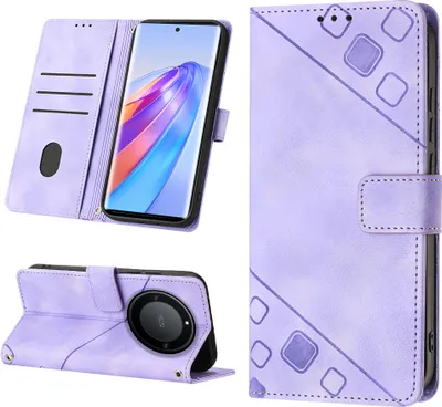 Produktbild von Hülle für Honor X9A /Honor X40 /Magic 5 Lite Prägung Flip Leder Brieftasche Schutzhülle mit Ständer Lila