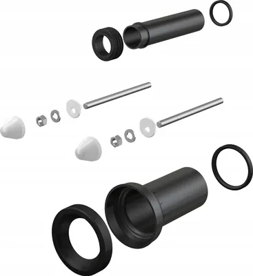 Exploded view of plumbing connection set components.