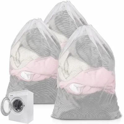 Produktbild von Wäschebeutel mit Kordelzug 70x90cm Weiß 3 Stück Polyester-Mesh