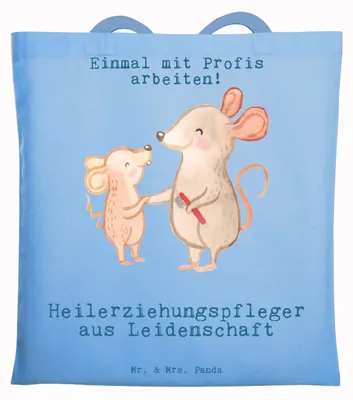 Produktbild von Mr. & Mrs. Panda Jutebeutel Heilerziehungspfleger Leidenschaft - Sky Blue - Geschenk, Witzig, Ausbildung, Shopping Tasche, Tote Bag, Lustig, Beutel, Laptoptasche, Spruch