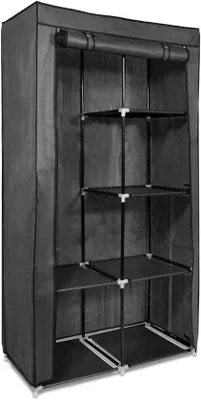 Produktbild von Famanu Stoffschrank mit 5 Regalen und Kleiderstange - Grau
